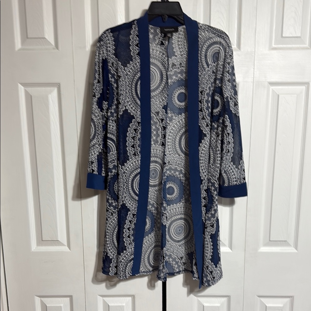 R & M Richards slate blue & white jacket cardigan size 16
